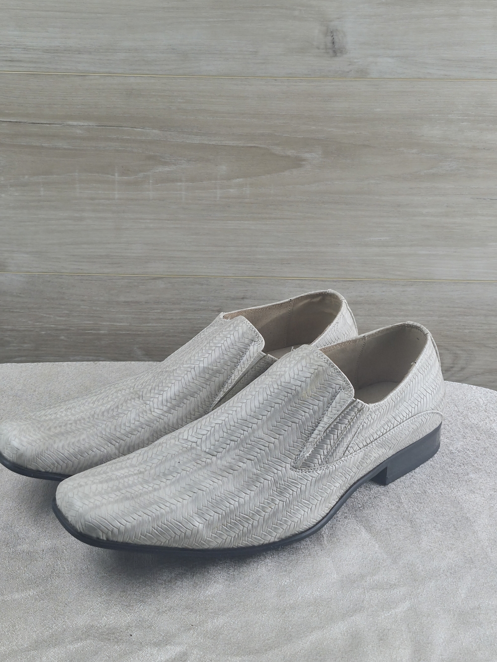 ​Madden Men's Size 11.5M Textured Woven Grey Loafers Slip On Dress Shoes